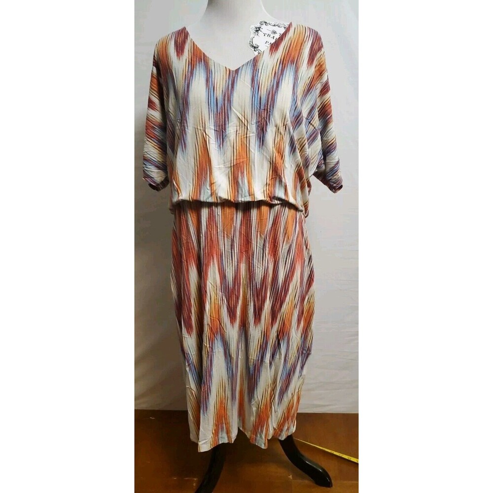 Chico’s Dress Ikat Multicolor Diamond Cameron Short Sleeve Size 2/ Medium